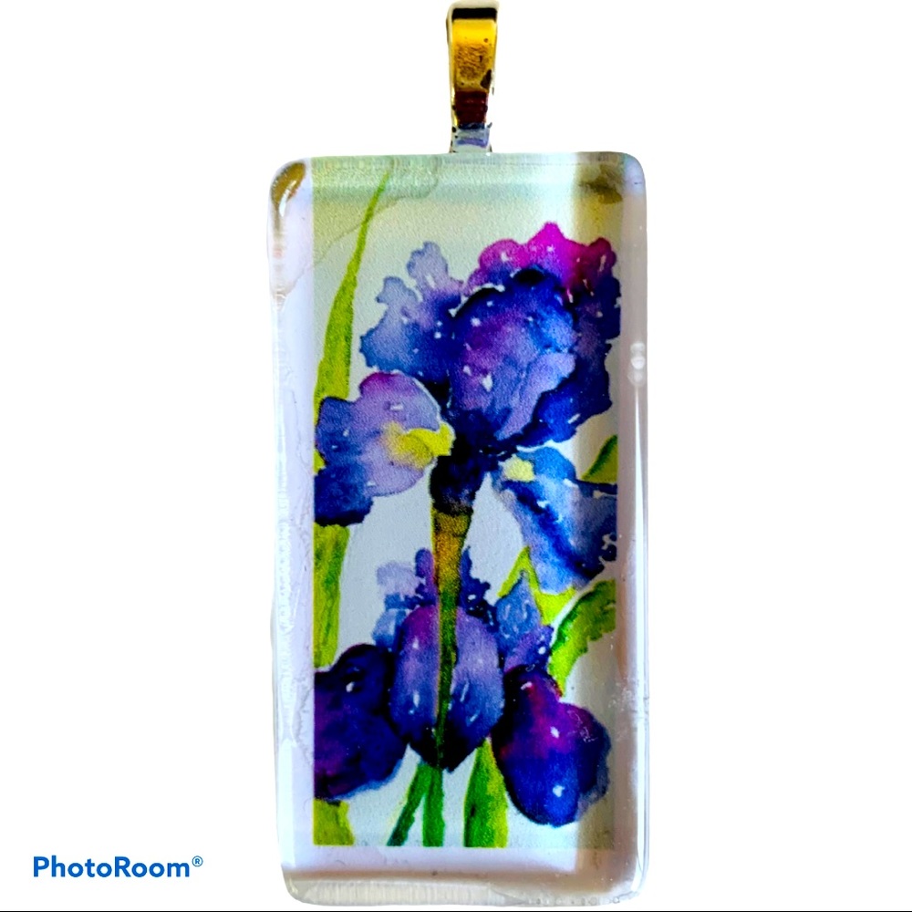 Hand Crafted Blue and Purple Iris Glass Pendant Necklace